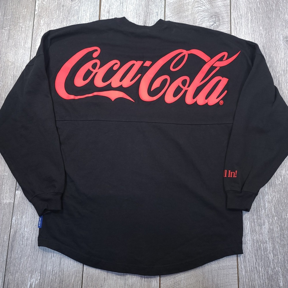 Coca-Cola Spirit Jersey Men Small Black Long Sleeve Puff Print Graphic Tee
